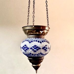 Small 8" Blue- and White-Mosaic Moroccan / Turkish Hanging Lantern